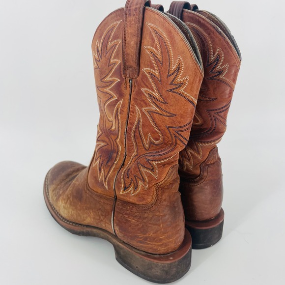 Ariat Brown Leather Square Toe Embroidered Cowboy Boots Mens US 9D Western Work - Picture 4 of 16
